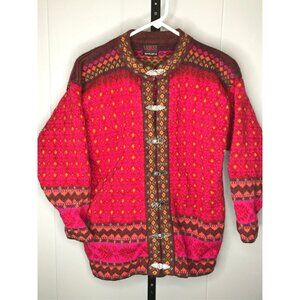 Vintage Vrikke Norwegian Sweater Womens Small Nordic Fair Isle Wool Cardigan